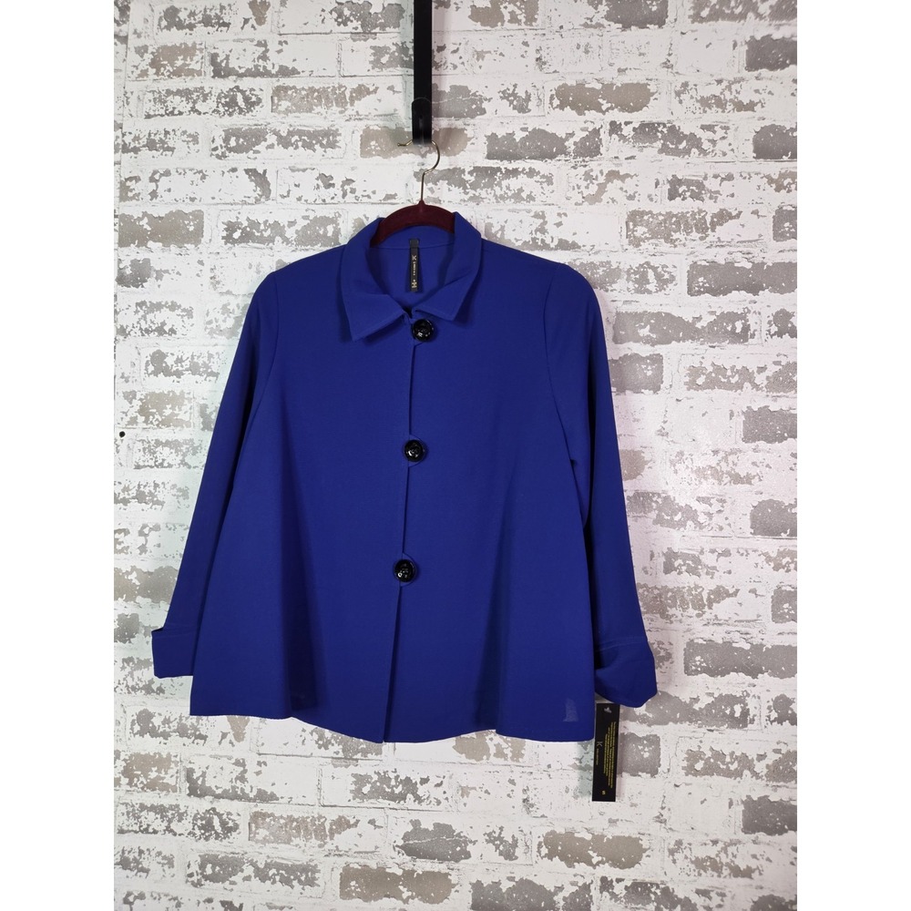 IC By Connie K Button Up Jacket Size Small Blue Office Retro Blazer